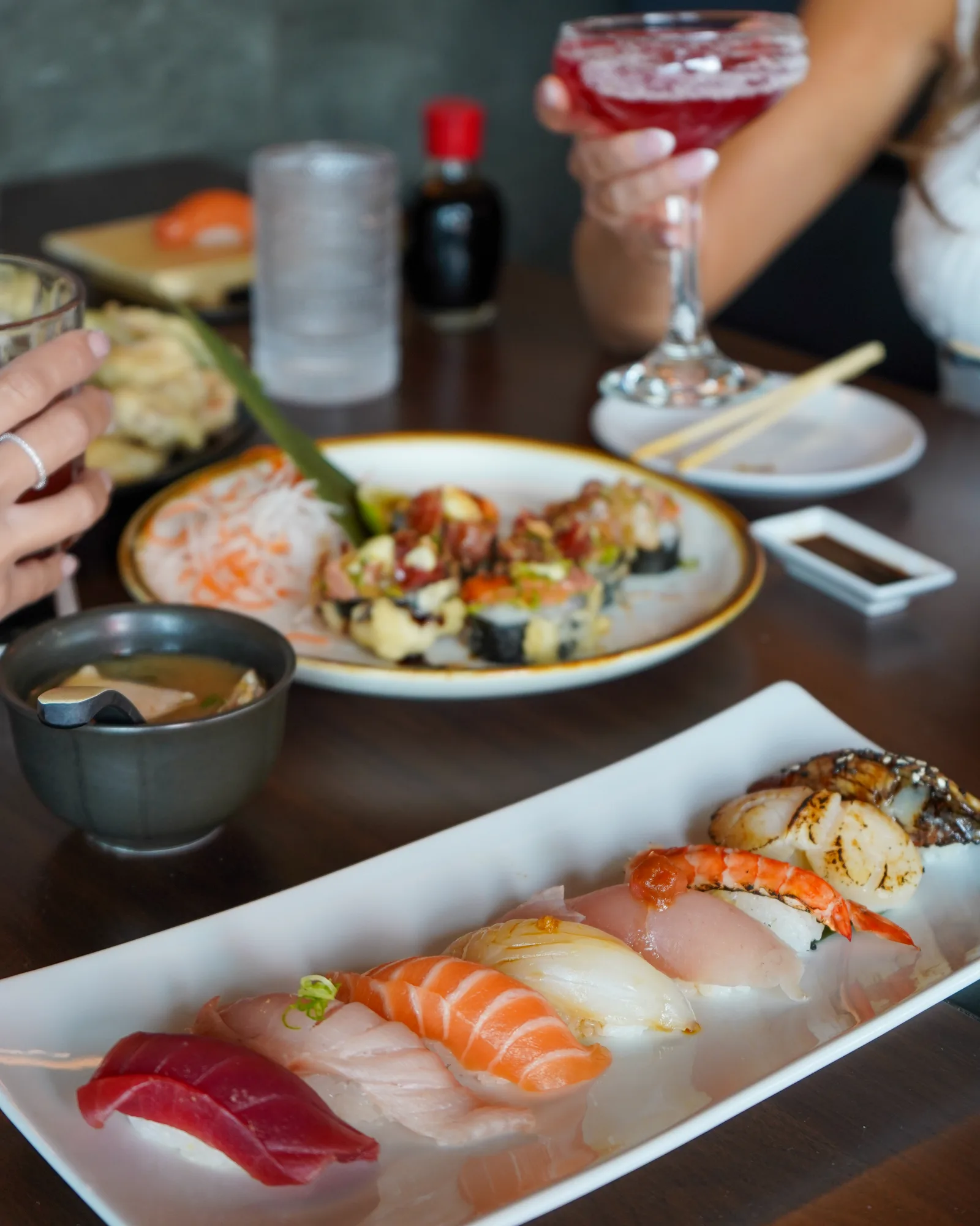 Nigiri and sashimi plated at Miyazaki
